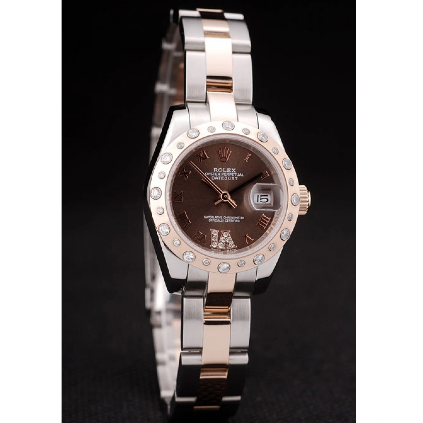 MiroTime 1013 Rolex DateJust Brushed Stainless Steel Case Brown Dial Diamond Plated